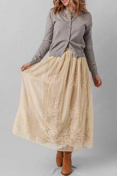 Grace  Embroidered mesh  Maxi Skirt | Layered Lace Detail